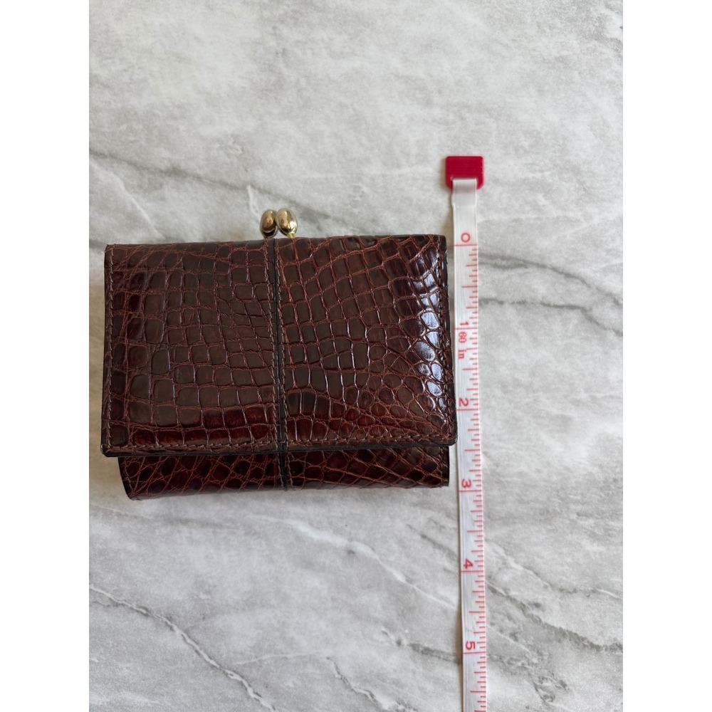 Vintage Real Crocodile Trifold Wallet Womens Small Brown Excellent Made in Italy - Picture 11 of 11